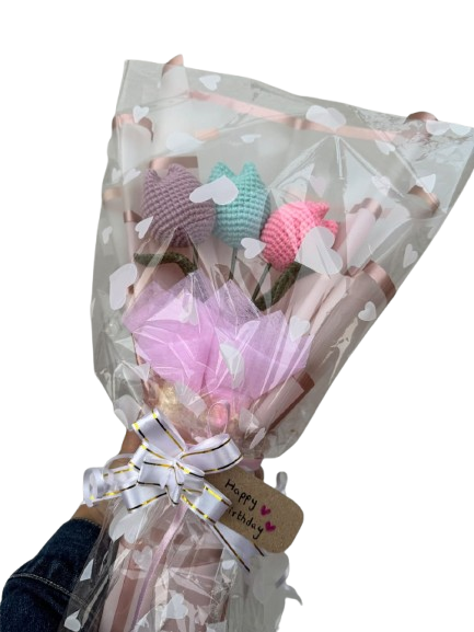 Multi Tulip Crochet Flower Bouquet